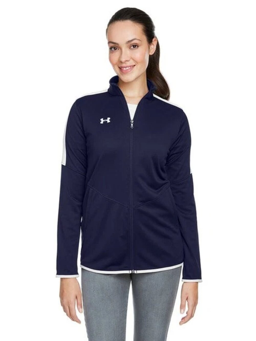 Under Armour Women’s Rival Knit Full Zip Jacket Navy with White Sleeve Panels